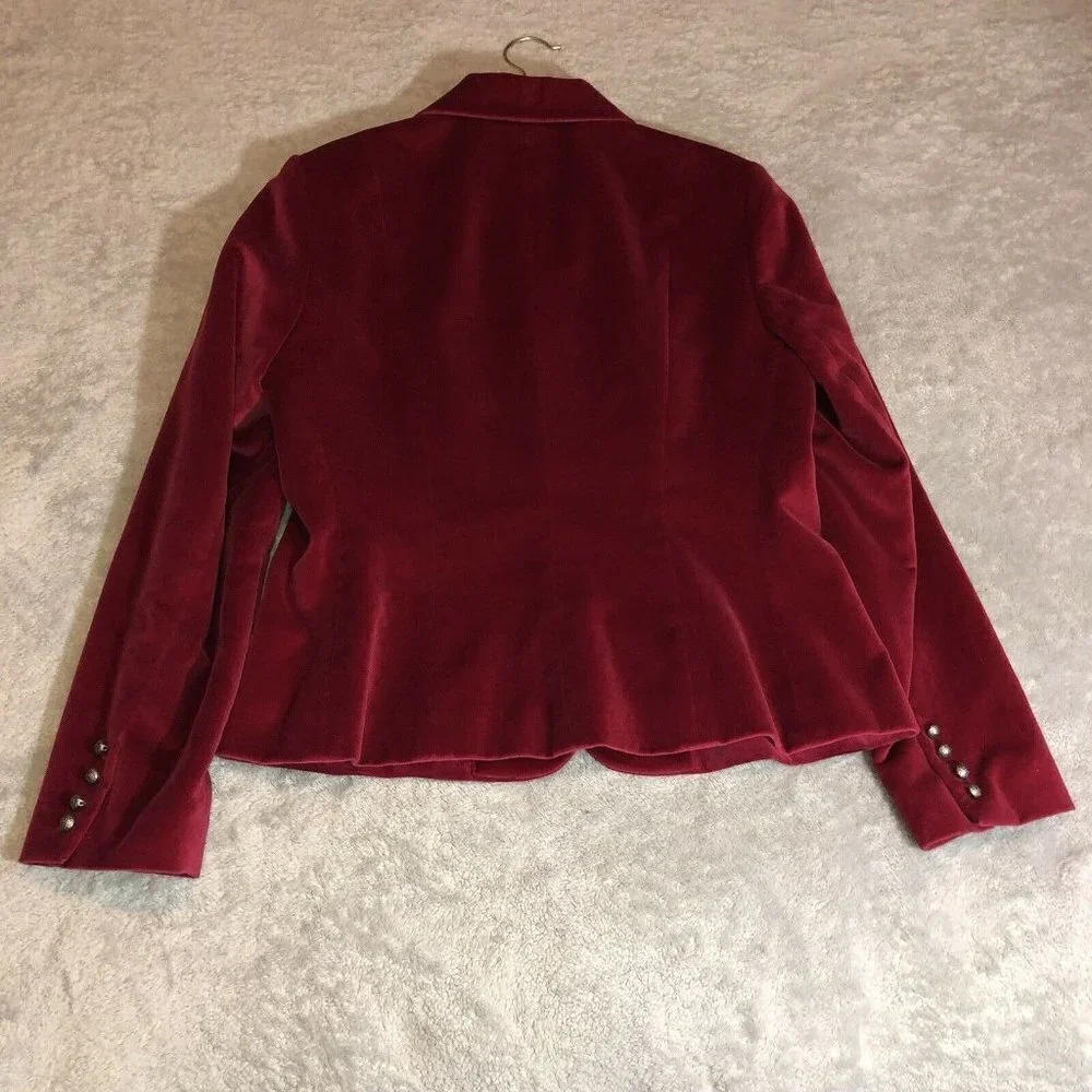 TALBOTS Raspberry Silk Blend Velvet Silver Button Jacket Sz 8